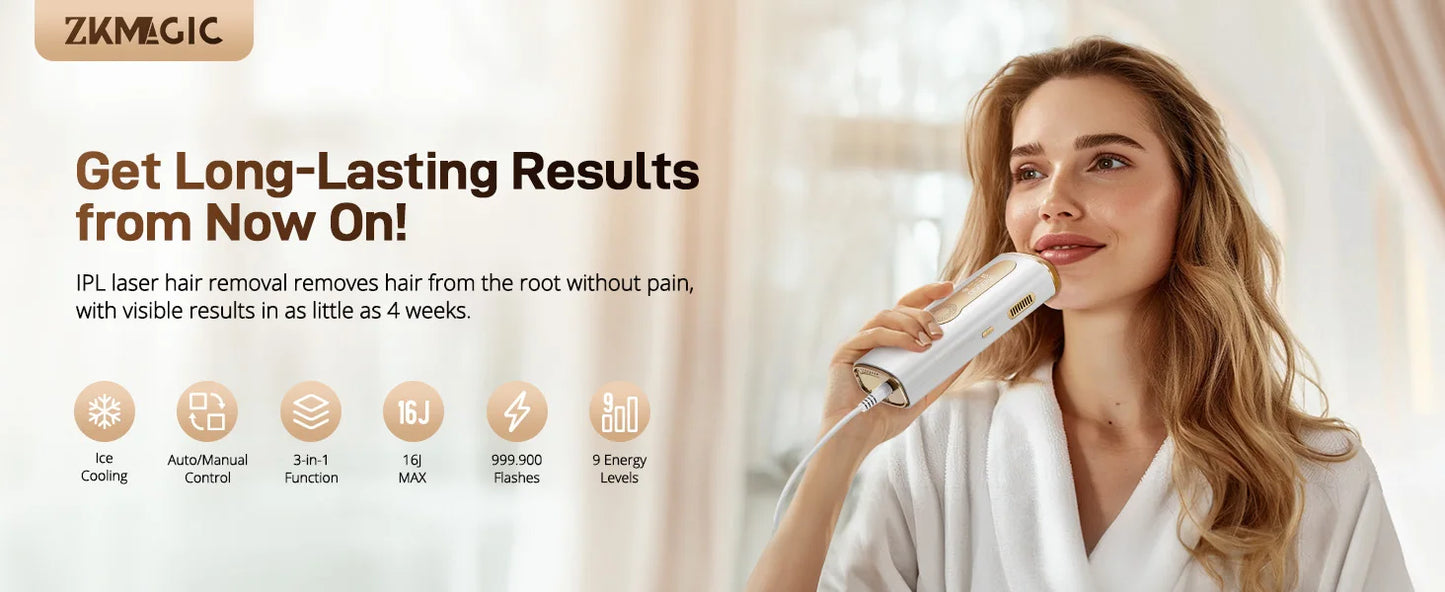3-in-1 IPL Laser Hair Removal Device with Ice Cooling