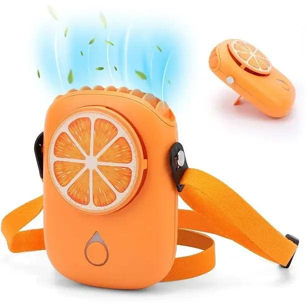 Portable Citrus Neck Fan in orange color, which can also be used as a desk fan