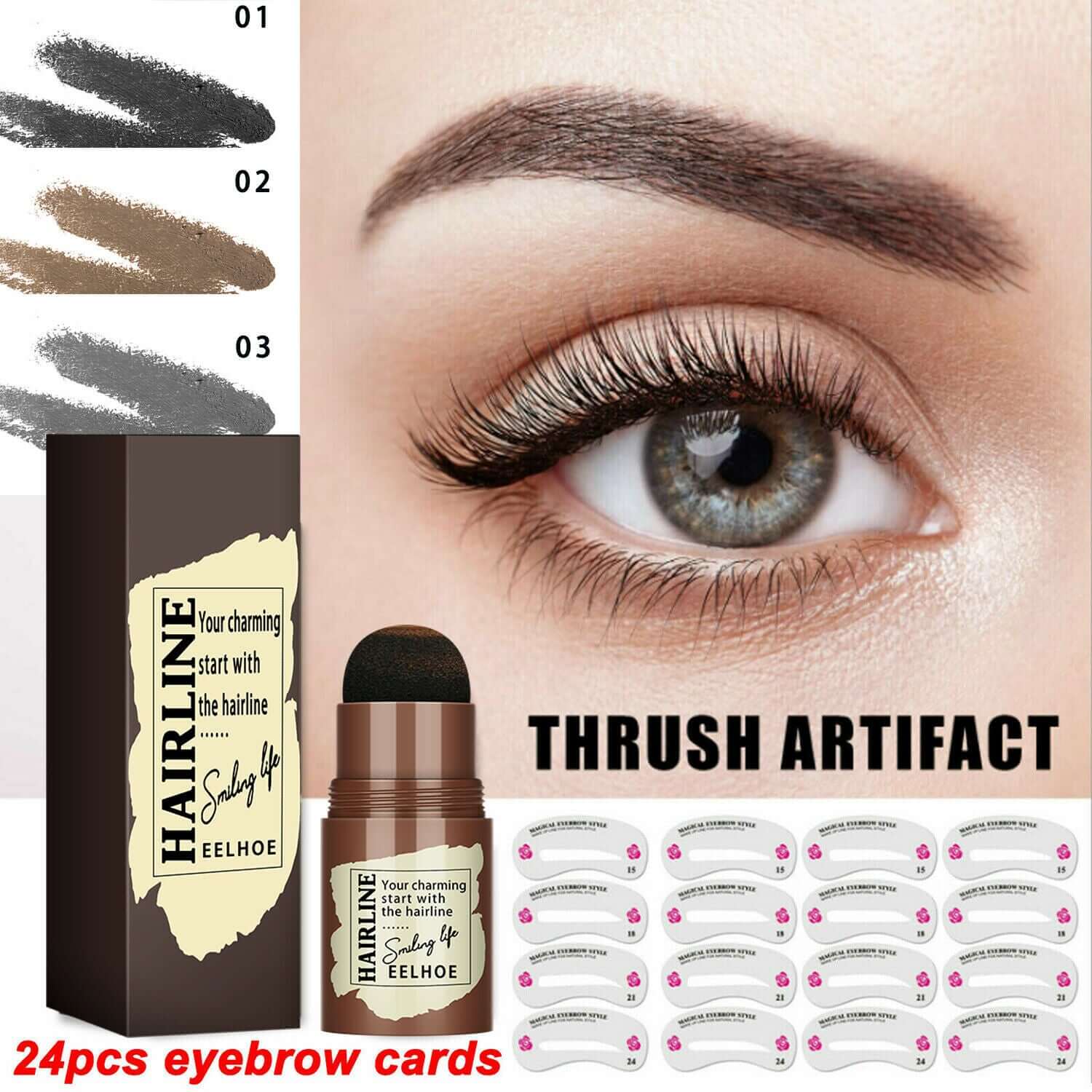 Eyebrow Stamp Stencil Kit - 3 colors and 24 shapes