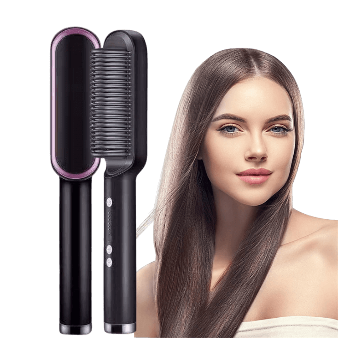 Girl with Hair Straightener Hot Comb with Negative Ions_black_lavender