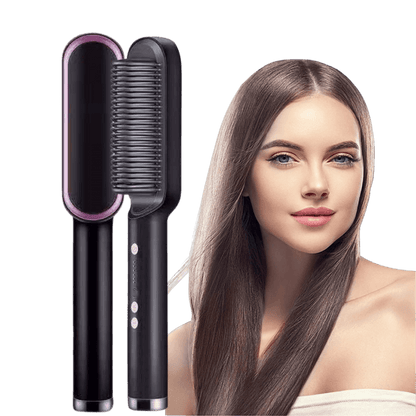 Girl with Hair Straightener Hot Comb with Negative Ions_black_lavender