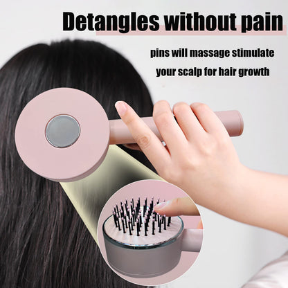 Massage One-key Self-cleaning Hair Brush - detangles without pain