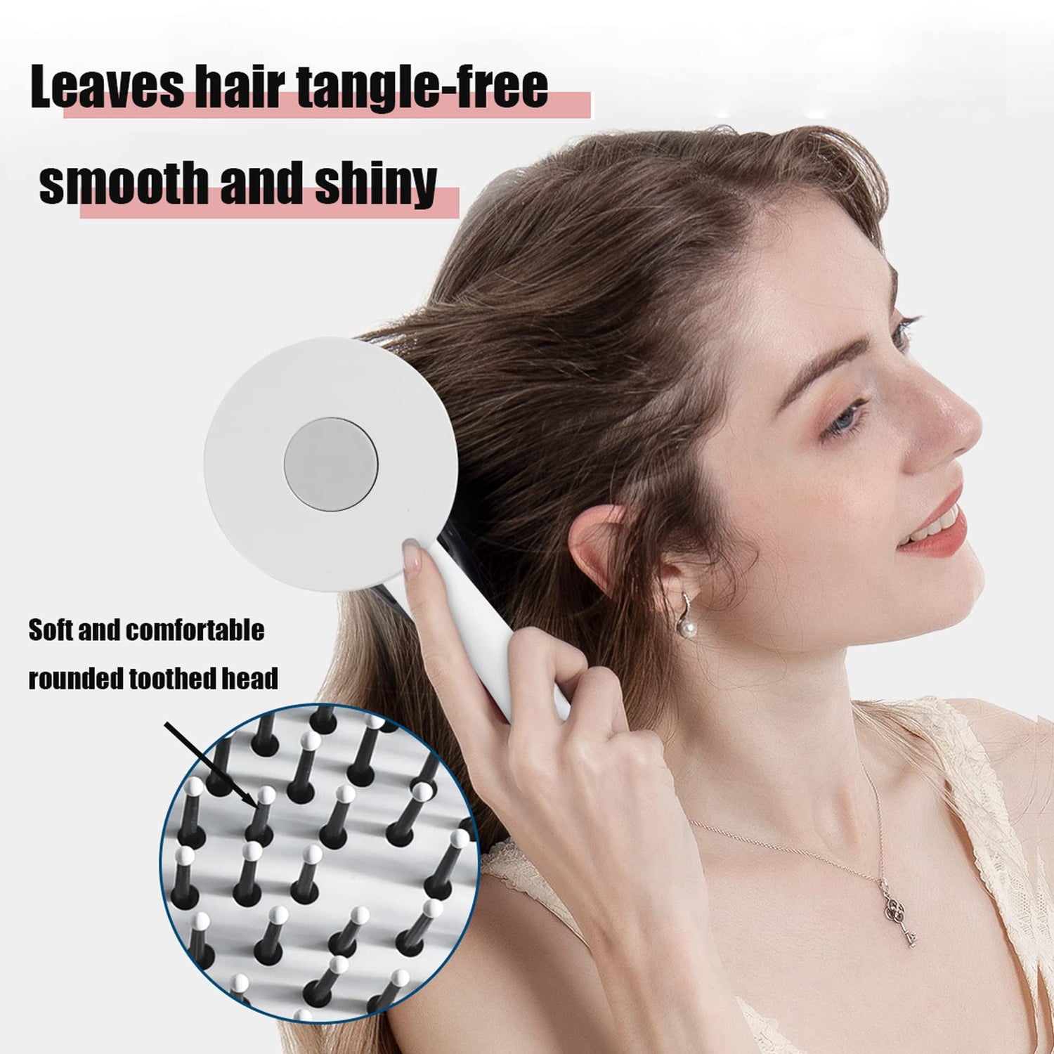 Massage One-key Self-cleaning Hair Brush with a soft and comfortable rounded toothed head