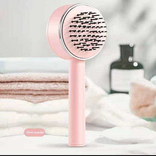 Pink Massage One-key Self-cleaning Hair Brush