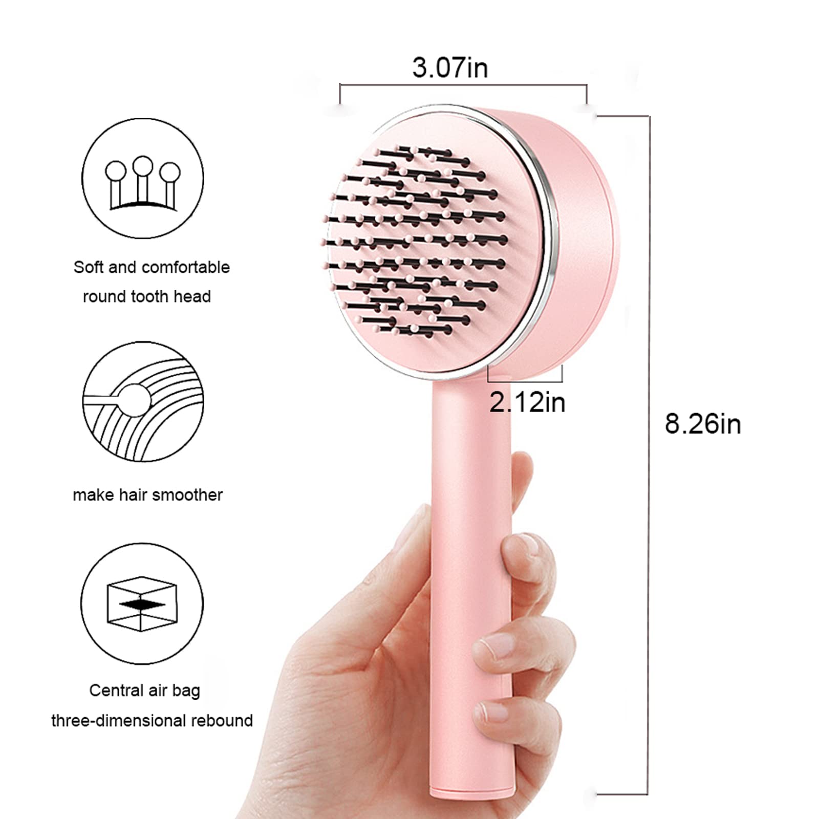 Pink Massage One-key Self-cleaning Hair Brush - details