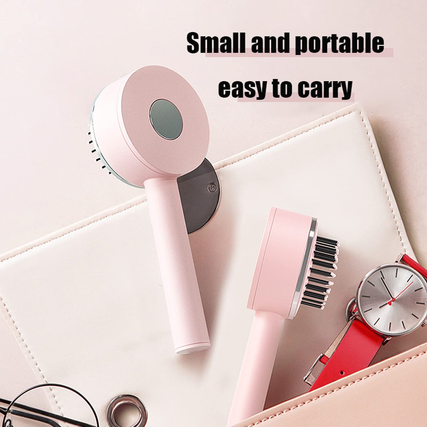 Two Pink Massage One-key Self-cleaning Hair Brushes - easy to carry