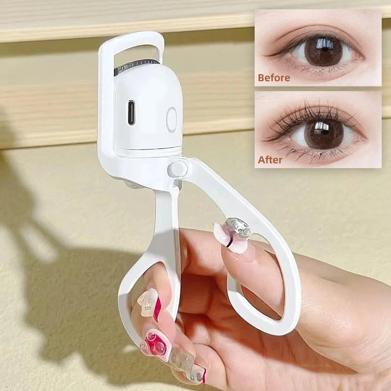 White Electric Portable Eyelash Curler - before and after