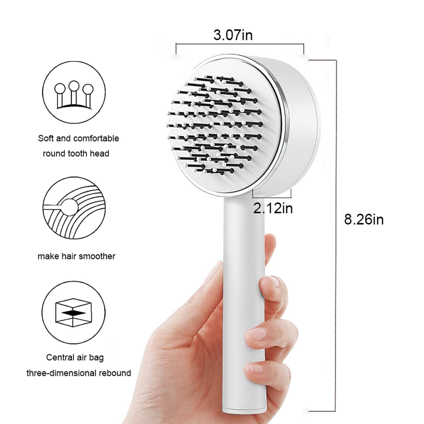 White Massage One-key Self-cleaning Hair Brush - details