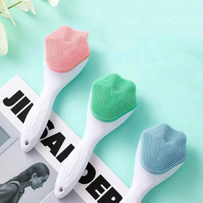 Pink, green, and blue handheld silicone face scrubber exfoliators